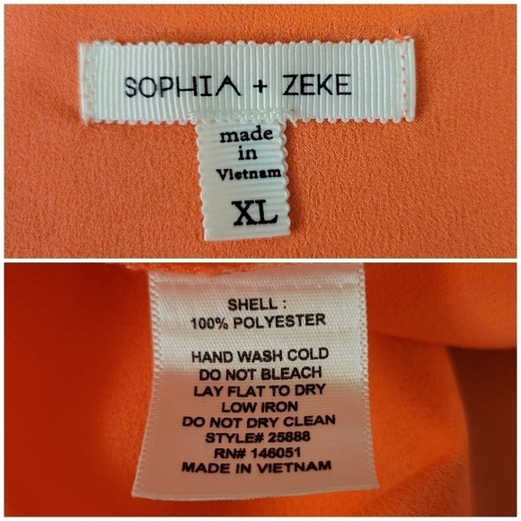 Sophia & Zeke Bright Coral V-Neck Pleated Lightweight Pullover Blouse Women's XL - Picture 4 of 6